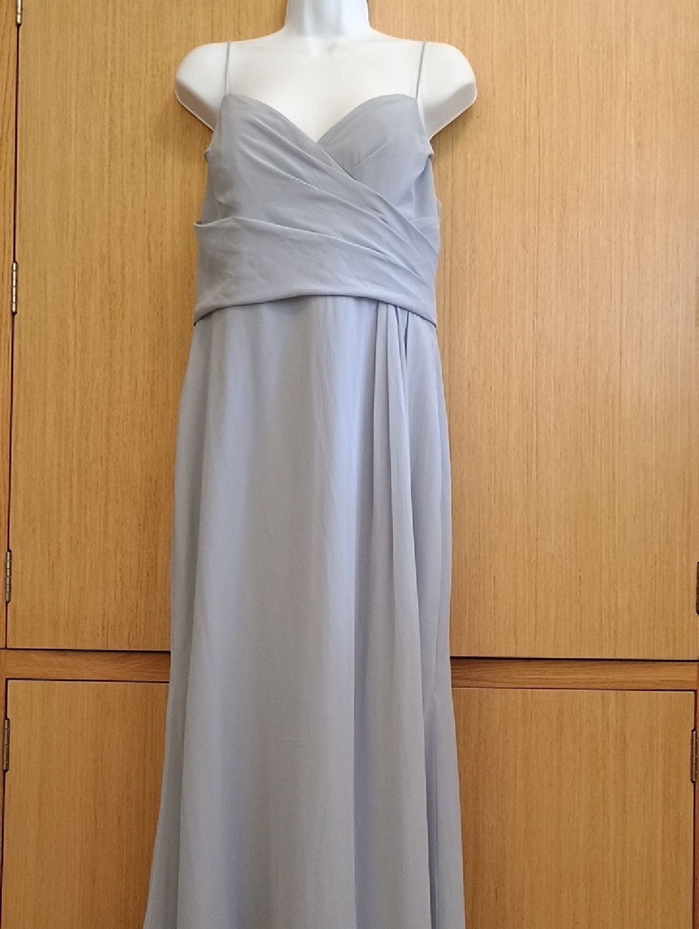 Hailey Paige SZ 10 Spaghetti Strap Wrap Bodice Maxi Dress in Light Gray
